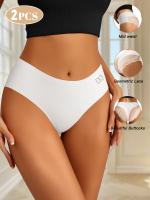 2 piezas de bragas de cintura media de encaje en contraste para mujer, bragas ligeras transpirables sin costuras, detalle de monograma sexy, ribete de encaje de moda primavera/verano, tejidos suaves - details 15