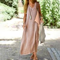 Vestido sin mangas de lino y algodón para mujer, prenda informal holgada con cuello en V, Color liso, para fiesta nocturna - details 1