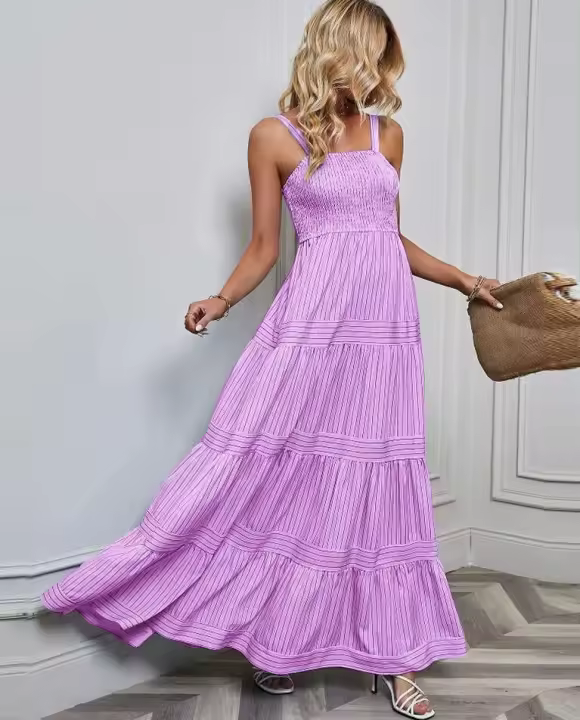 Vestido casual de moda primavera-verano con tirantes finos a rayas para mujer - 1