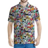 Polo con graffiti 3D para hombre, camiseta informal con solapa de manga corta con estampado de figura retro, camiseta Y2K - details 4