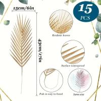 5 hojas artificiales de palma dorada, plantas tropil falsas para decoración para fiesta de boda en el hogar y el jardín - details 5