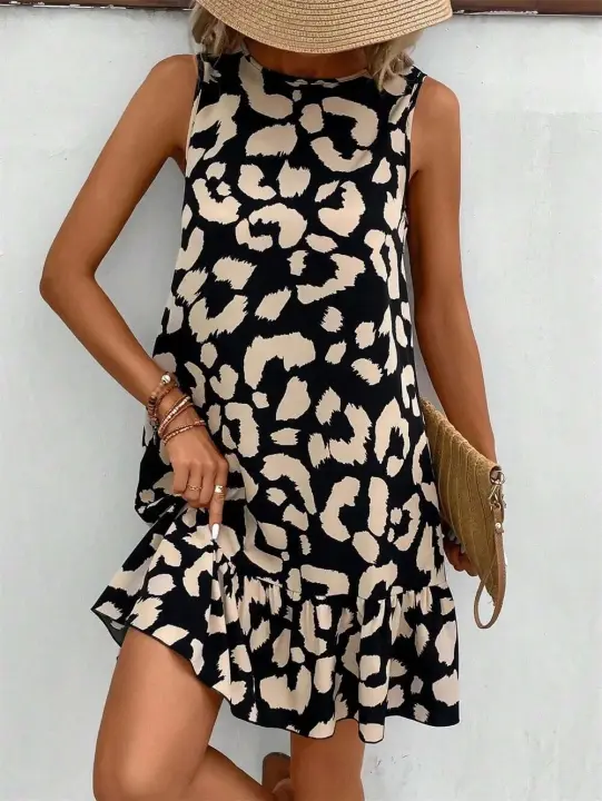Ropa de mujer de verano, vestido informal sin mangas con estampado de leopardo - 1