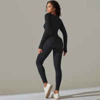 Ropa de una pieza con rosca, mono de Yoga sin costuras, Control de barriga, ropa de ejercicio de manga larga, elástico - details 18