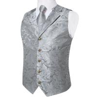 Conjunto de chaleco y corbata para hombre, traje de esmoquin de cachemir de seda, chaleco y corbata, gemelos de pañuelo para fiesta de boda, ropa de novio - details 6