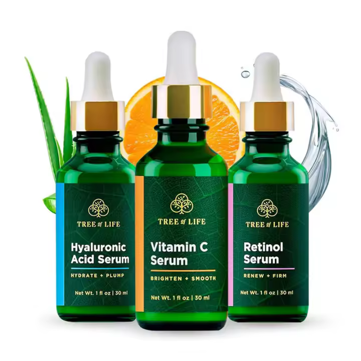 Tree Life Beauty Set de cuidado facial para la piel, iluminador, reafirmante, hidratante, cara seca, probado por dermatólogos - Trio Power Kit, vitamina - 1