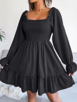 Vestido elegante de manga larga para mujer, falda de cuello cuadrado, de Color sólido vestido de volantes, moda de primavera y otoño - details 25