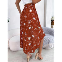 Primavera europea verano americano Casual Floral hoja de loto borde falda asimétrica mediana y larga - details 8
