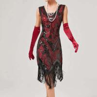 Vintage lentejuelas con cuentas Art Deco Flapper vestidos años 20 gran Gatsby fiesta flecos cuello en V sin mangas bordado vestido Midi - details 6