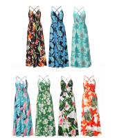 Vestidos largos con cuello en V para mujer, sin mangas, cintura alta, playa, Maxi, azul, rosa, estampado S - details 2
