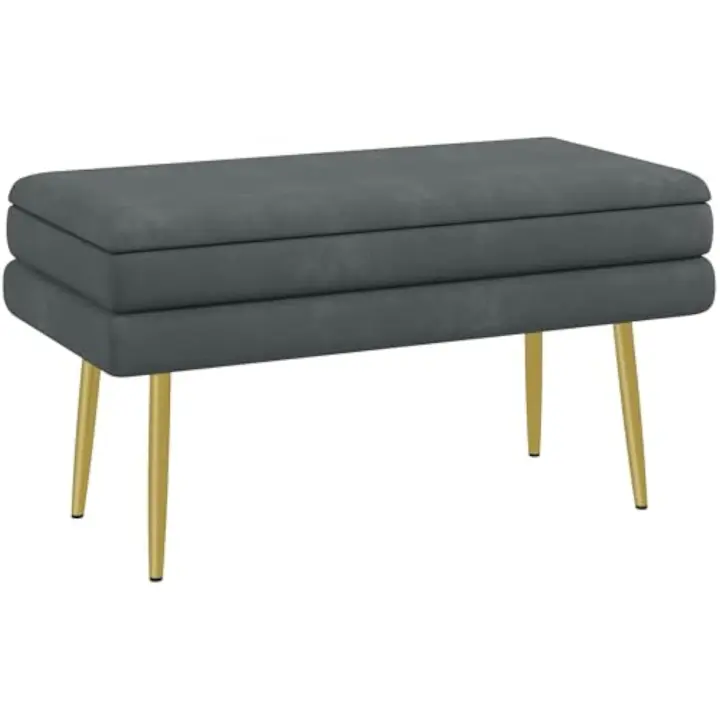 Baúl de Almacenaje para Dormitorio 30L Puff Almacenaje Tapizado en Terciopelo Banco de Almacenaje Desmontable con Patas de Acero para Entrada Salón 79,5x37,5x43 cm Gris Oscuro - 1