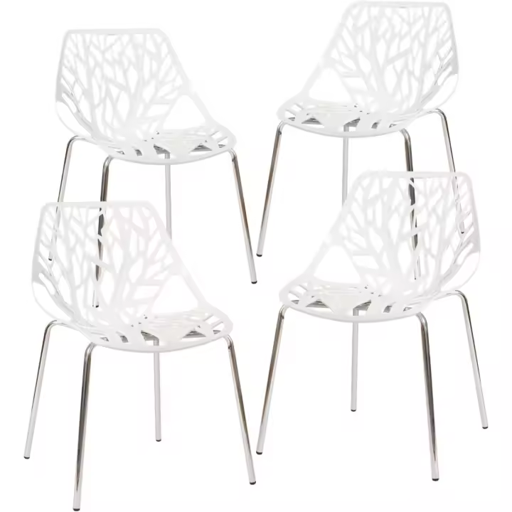 Pack de 4 Ergonómicas y Versátiles, Diseño Nórdico, Gran Estabilidad y Capacidad de Carga, Sillas para Comedor, Cocina, Salón, Blanco, Plástico, Metal, Blanco, 4 Unidades - 1