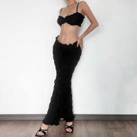 BUNO-Chándal de verano para mujer, Tops cortos deportivos informales sexis sin mangas + Leggings fruncidos de cintura alta, ropa de calle firme a juego - details 8