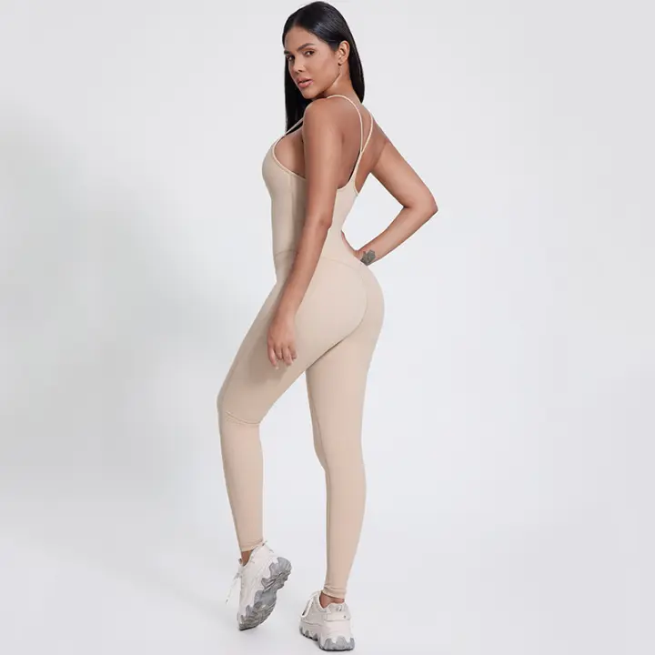 Traje de yoga sin costuras para mujer Mono de cuerpo completo Medias de fitness con espalda cruzada abierta - 1