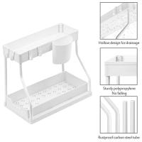 Práctico estante de especias de 2 capas, soporte para toallas de especias negro, impermeable, sin perforaciones, estante de almacenamiento para lavadora, escritorio - details 5