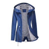 Camiseta impermeable con capucha a rayas de manga larga para mujer, longitud media - details 34
