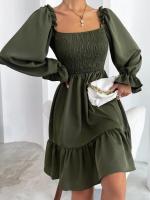Elegante Vestido de Manga Larga para Mujer Color Sólido, con Volantes, Alta Calidad y Lujo Diseñador - details 24