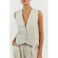Conjunto Casual de Moda para Mujer verano 2025 Traje de Algodón y Cáñamo con Pantalones de Pierna Ancha Conjunto Vestido - details 4