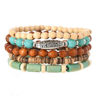 Juego de 5 Pulseras de Madera Vintage con Turquesa, Brazalete Elástico Multinivel para Hombre, Regalos para Hombre, Diseño Minimalista, Material Ecológico - details 5