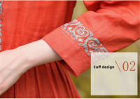 Elegante Vestido Rojo Vintage de Algodón Lino Moda Casual Suelta para Mujeres en Primavera Otoño - details 7