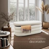 Taburete Almacenaje Bouclé, Carga: 120 kg, MDF, Puff Almacenaje, Taburete Dormitorio, Reposapies Puff, Zapatero Entrada Recibidor, Asiento Acolchado, Ideal Salón Hogar - 42 x 47 cm Crema - details 37