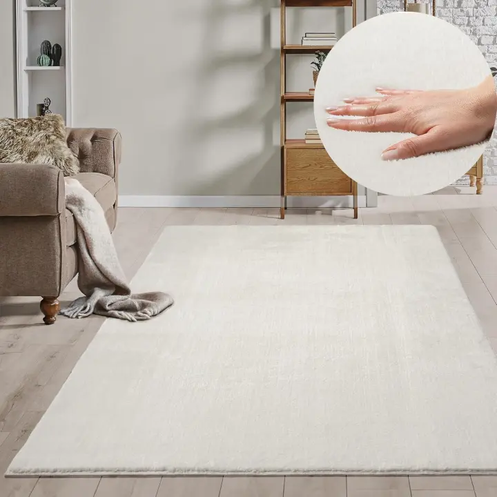 Alfombra Moderna y Suave de Pelo Corto Antideslizante, Lavable hasta 30 Grados, Para Salón, Beige, 160 x 220 cm - 1