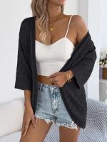 Cárdigan de punto con huecos de diamantes para mujer, Tops informales a prueba de sol, Color sólido, vacaciones de verano - details 13