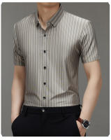 Camisas para Hombres con Rayas Verticales Sin Costuras Sensación de Alta Gama, Vestuario Formaal Casual, Manga Corta, Moda para Hombres - details 7