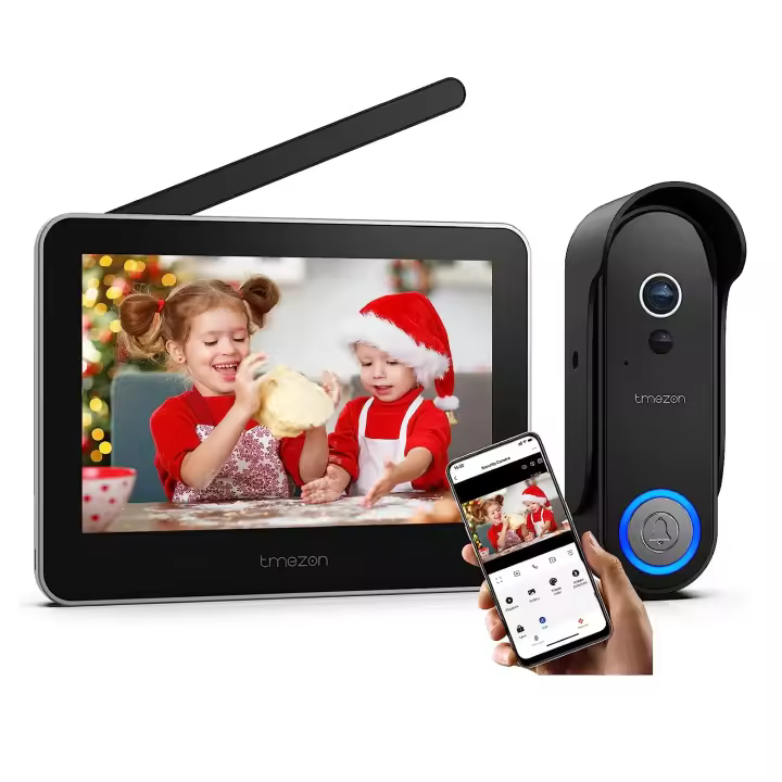 TMEZON WiFi Video Door Phone,Wireless Video Intercom Kit Video Door Phone 7 Inch Touch Screen,IP55 1080P Camera Doorbell with Re - 1