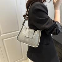 Bolso de hombro tejido de Color sólido a la moda, bolso de cuero Pu con hebilla, bolso pequeño de media luna, bolso de viaje para axila - details 17