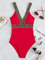 Traje de baño de bikini de un solo hombro de una sola pieza de color sólido de moda y sexy - details 2