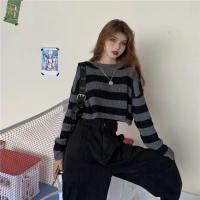 Nuevo Suéter Cortado a Rayas Estilo Coreano para Mujer Jersey de Punto Vintage de Gran Tamaño con Manga Larga y Cuello Redondo - details 2