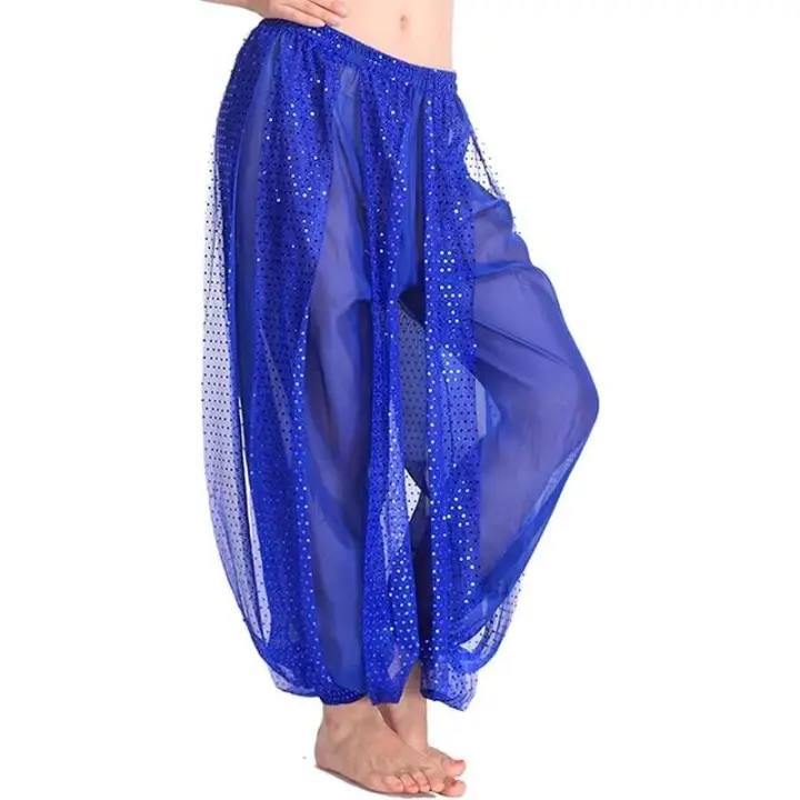 Pantalones elegantes de lentejuelas con farol árabe de Halloween harén de gasa para danza del vientre, pantalones cortos de bailarina femenina - 1