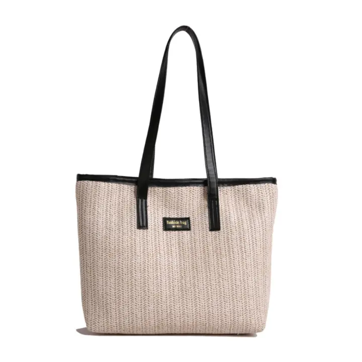 Elegante bolso de paja tejido de verano, bolso de hombro de paja informal bohemio, bolso de mano de playa de ocio para damas/niñas - 1