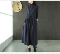 Vestido Vintage artístico de primavera para mujer, medio Polo holgado/cuello de tortuga, longitud media, adelgazante, falda elegante reductora de edad, 2021 - details 14