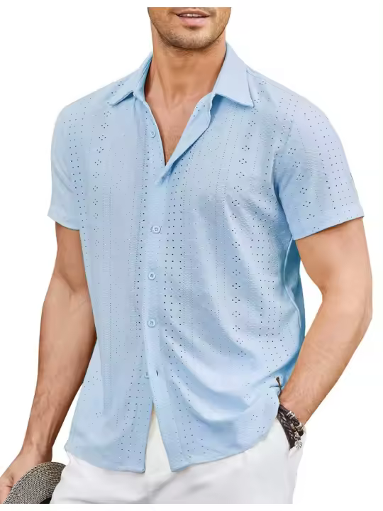 Camisa de playa con botones para hombre, camisa informal de manga corta para vacaciones, camisetas tropicales de verano - 1