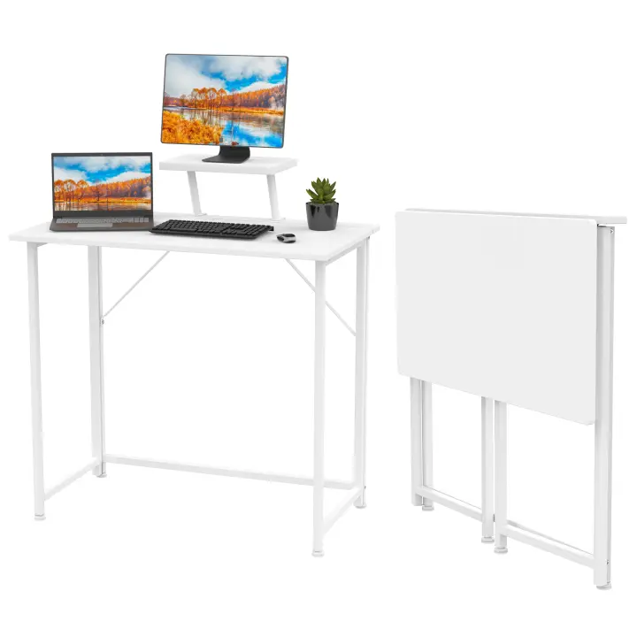 Rcynview Escritorio Plegable de Oficina  Escritorio de Computadora con Soporte de Pantalla - 1