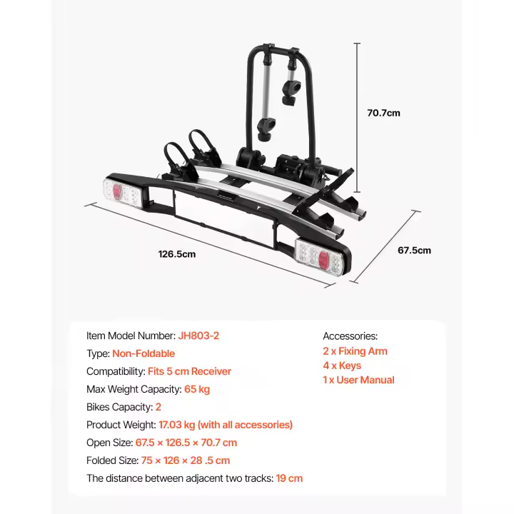 VEVOR Portabicicletas, Portabicicletas Se adapta a receptores de 5 cm, Portabicicletas para bicicletas de hasta 65 kg de capacidad de carga, Portabicicletas con cerradura - 1