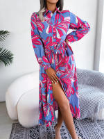 Vestido camisero con cordones para mujer, traje largo con cuello tipo Polo, estampado Floral en contraste, primavera y verano, novedad de 2023 - details 9