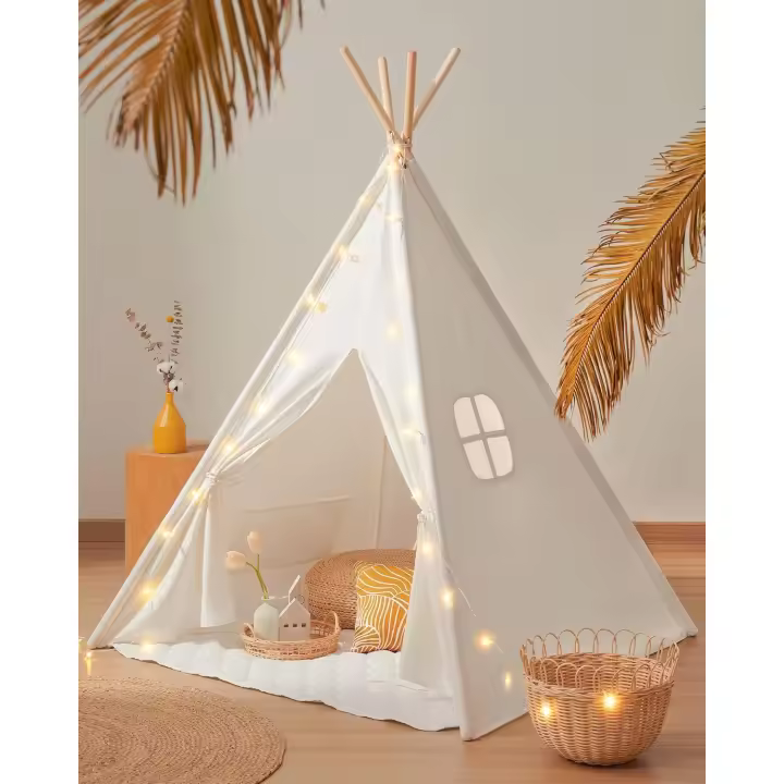 campaña Interior para niños Tipo Tipi con Manta Acolchada, Cadena de Luces y Bolsa de Almacenamiento, Tienda de Lona para niños, casa de Juegos para Interior y Exterior - 1