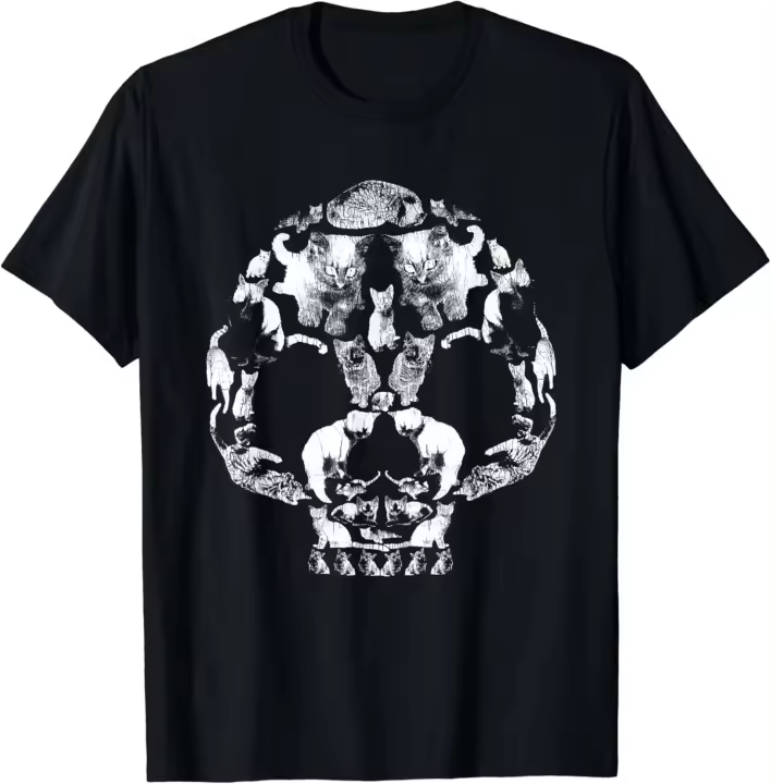 Camiseta con estampado de calavera de gato, divertida camiseta gótica Punk Emo para Halloween - 1