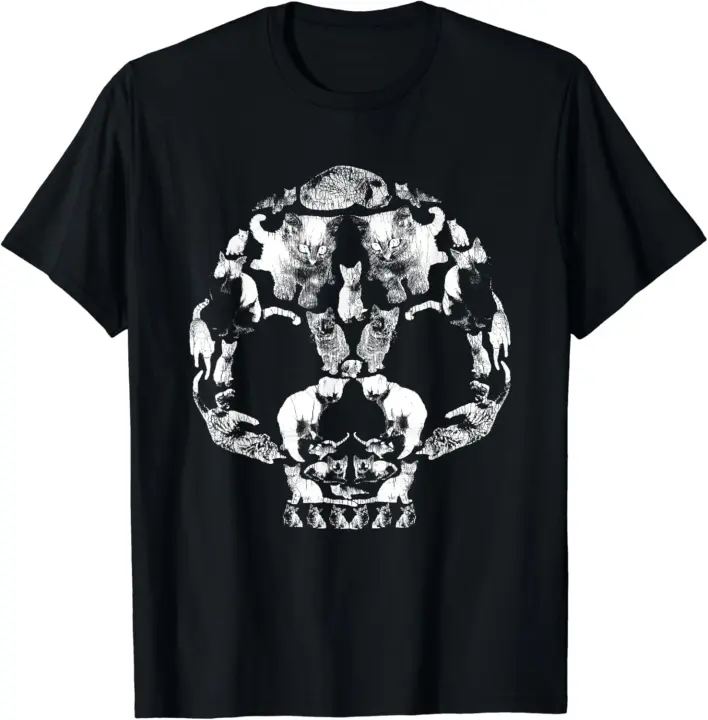 Camiseta con estampado de calavera de gato, divertida camiseta gótica Punk Emo para Halloween - 1
