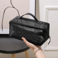 Bolsa De Maquillaje Transparente De Malla Pequeña Grande Negra Organizador De Viaje Portátil Para Cosméticos Y Labiales - details 4