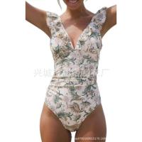 Traje de baño con cuello en V con traje de baño con cordones y borde con volantes - details 1