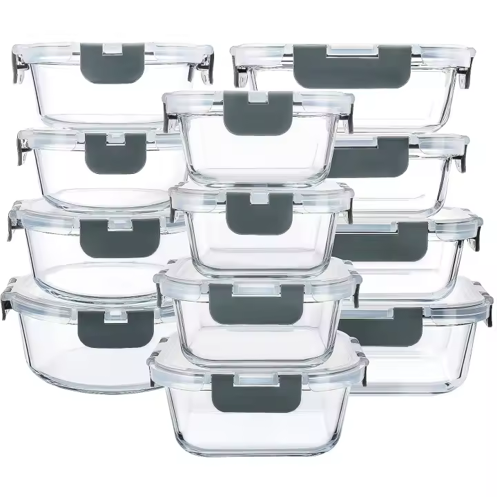 MCIRCO 24 piezas de cristal (12 recipientes + 12 tapas), frascos de cristal con tapa transparente, sin bisfenol A, para el hogar, la cocina o el restaurante - 1