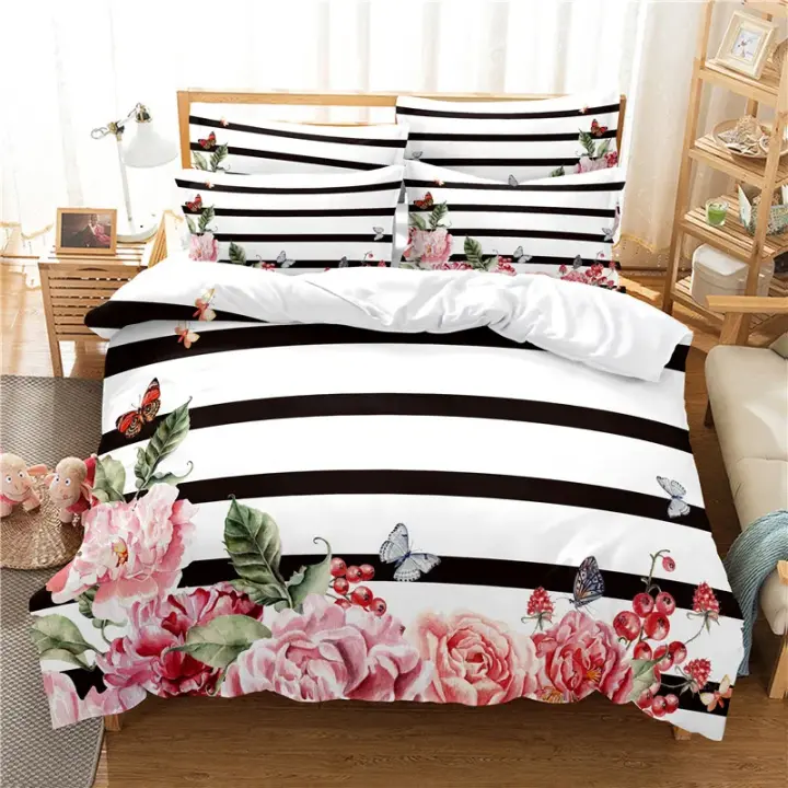 Conjunto de Cama de Tela 3D de Moda Tamaño Rey Diseño de Flores Material de Poliéster - 1