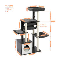 Muebles de madera modernos de la torre del gato, soporte del árbol del gato, 51,3 pulgadas con un túnel columpio de hamaca - details 0