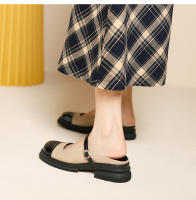 Zapatos Mary Jane con bloques de color, diseño de nicho de boca poco profunda, puntera vacía, pantuflas de tacón grueso - details 8