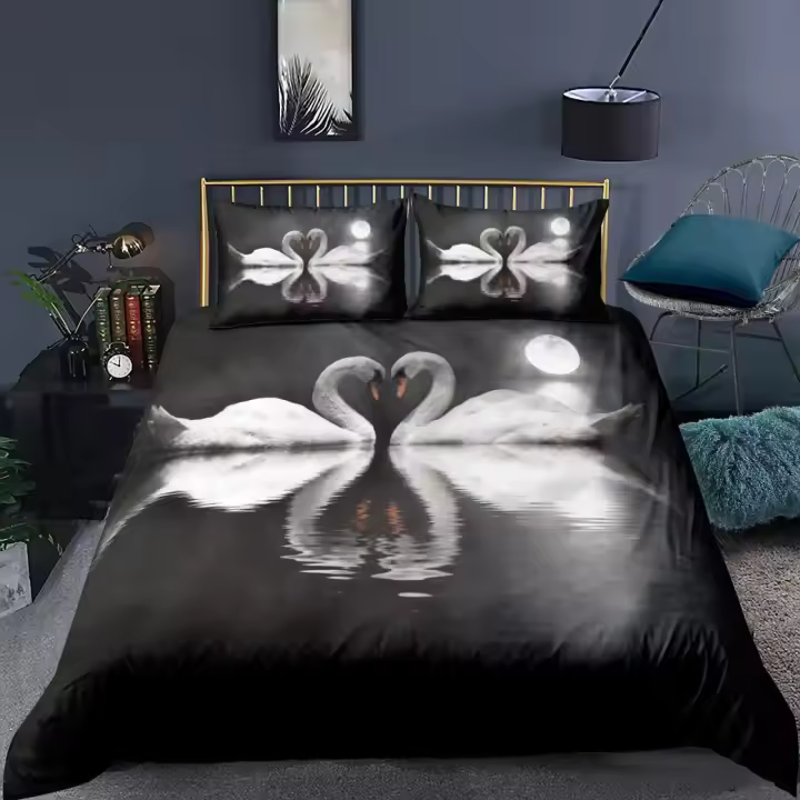 Juego de Fundas de Edredón de Ganso Blanco 3PCS Fundas de Almohada de Poliéster Ideal para Pareja - 1