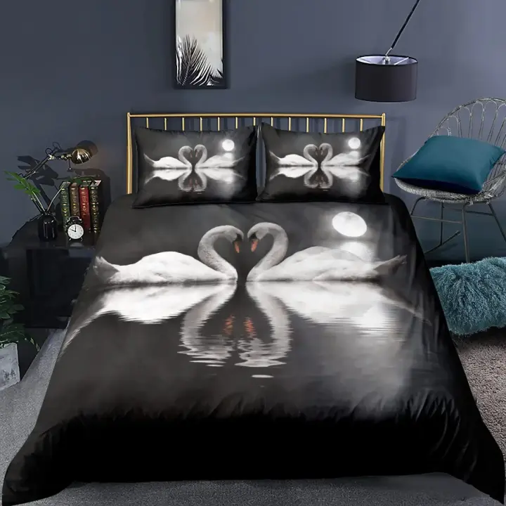 Juego de Fundas de Edredón de Ganso Blanco 3PCS Fundas de Almohada de Poliéster Ideal para Pareja - 1