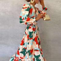 Vestido elegante con estampado plisado y cuello en V para mujer, traje largo de oficina para boda, primavera y verano, A-e, bohemio, 2024 - details 5